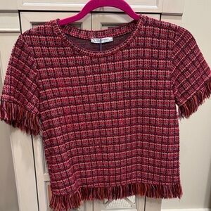 Zara Checkered Fringe Tee